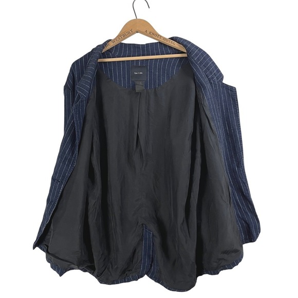 Smythe Navy Blue Pinstripe Linen Blend Blazer Jacket Womens Large Made in Canada - Picture 4 of 11